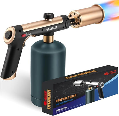 ARTFLAMM Propane Torch with Turbo Mode, Flamethrower Gun with Safety Lock, Blow Torch Gun for Cooking, Kitchen Food Torch Head for Grill, Searing Steak, BBQ, Charcoal Lighter(Tank Not Included)