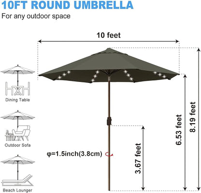 Eurmax USA 10-Year-Non-Fading 10FT Outdoor Patio Market Umbrella with LED Lights,UPF50+ UV Resistant,Heavy Duty Commercial Grade,Crank Lift&Tilt,Windproof Vented Top for Garden,Pool,Deck,Charcoal