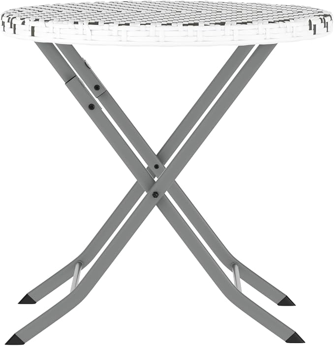 Flash Furniture Rouen Commercial Grade Folding Bistro Set, Indoor/Outdoor PE Rattan Table Top, Back and Seat, Charcoal Steel Frames, 3 Piece Set, Gray/White