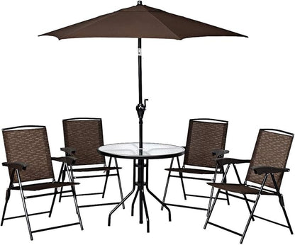 Giantex Set of 4 Patio Dining Chairs, Folding Outdoor Chairs, Adjustable Sling Back Chairs with Armrest, Portable Patio Chairs for Camping Garden Pool Beach Deck Lawn, Lounge Chairs (Brown)