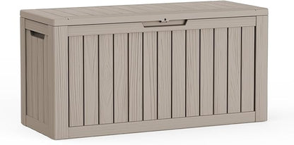 Pepe Tee Waterproof Resin Deck Box, Outdoor Storage Bin for Patio Furniture Cushions, All-Weather Garden Organizer & Seating Bench, Coffee