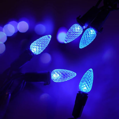 Christmas C3 Bulbs Light String 50 LED Multicolor Strawberry Xmas Tree Outdoor Indoor Waterproof Decoration Plug in 18 Feet Used for Patio Party Festive Courtyard Home (Blue)