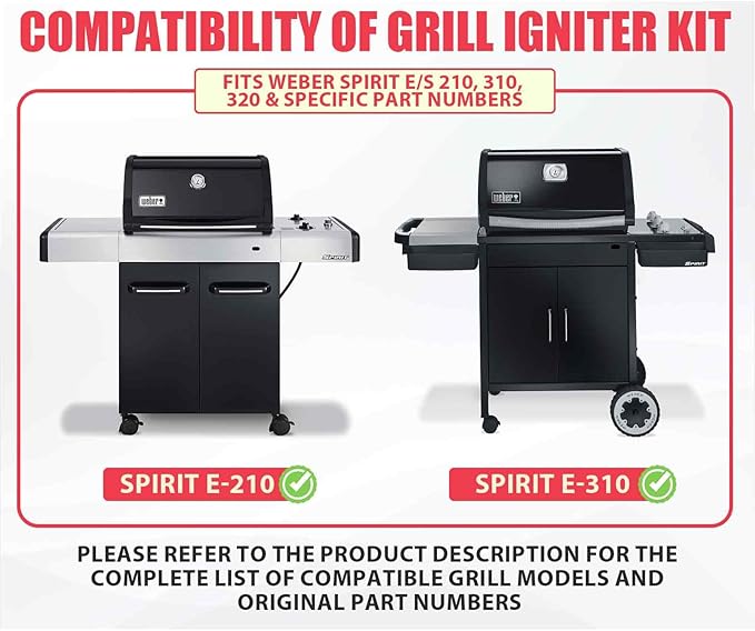 91360 Grill Igniter Kit for Weber Spirit E310 EP320 E210 SP310 SP320 E215 S320 Side-Control Grills Igniter Replacement, Grill Ignitor for Weber 1819-51 1836-32 Grill Ignition, 67726, 67847, 81315