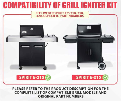 91360 Grill Igniter Kit for Weber Spirit E310 EP320 E210 SP310 SP320 E215 S320 Side-Control Grills Igniter Replacement, Grill Ignitor for Weber 1819-51 1836-32 Grill Ignition, 67726, 67847, 81315