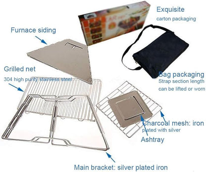 Portable Charcoal Grill for Camping BBQ Grills, Outdoor Barbecue Grill Stainless Steel Non-Stick Surface Folding Stand, Lightweight Camping Grill for Picnic and Garden,A-1