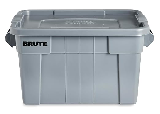 Rubbermaid Commercial Products BRUTE Tote Storage Container with Lid-included, 20-Gallon, Gray, Rugged/Reusable Boxes for Moving/Storing in Garage/Basement/Attic/Jobsite/Truck/Camping (FG9S3100GRAY)