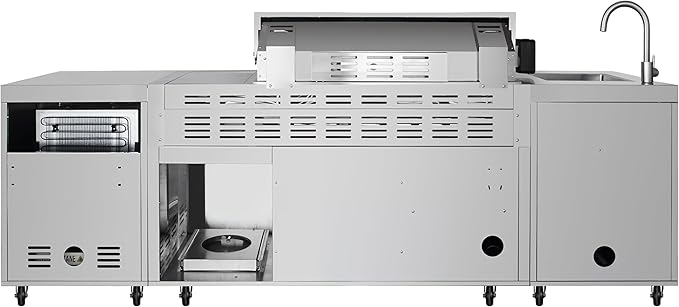 KoolMore Reserve Outdoor Kitchen Island with 6 Burner Grill and a Side Burner, Sink, Storage Cabinet and Beverage Refrigerator, CSA Listed in Stainless-Steel