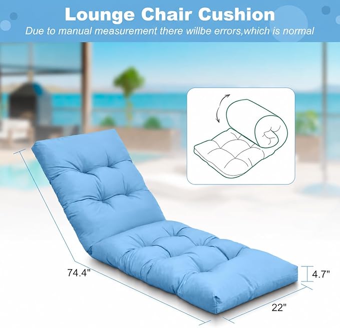 Outdoor Lounge Chair Cushions, 74.4 x 22 x 4.7 Inches Waterproof Fade Resistant Patio Cushion for Chaise Lounger