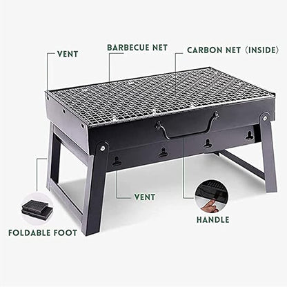 IRYZE Portable Charcoal Grill Charcoal BBQ Grill Stainless Steel BBQ Foldable Portable Outdoor Cooking Camping Hiking Picnic BBQ Grill for Outdoor (Color : Black, Size : 35x27x20cm)
