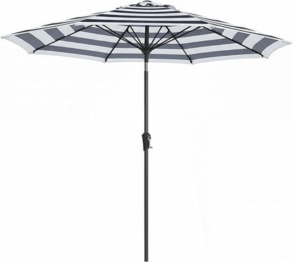 JEAREY 9FT Outdoor Patio Umbrella, Market Table Umbrella with 8 Fiberglass Ribs, Pool Umbrella with Tilt and Crank, UV Protection Lightweight & Wind-Resistant for Lawn, Garden, Deck and Backyard, Black-White Stripe
