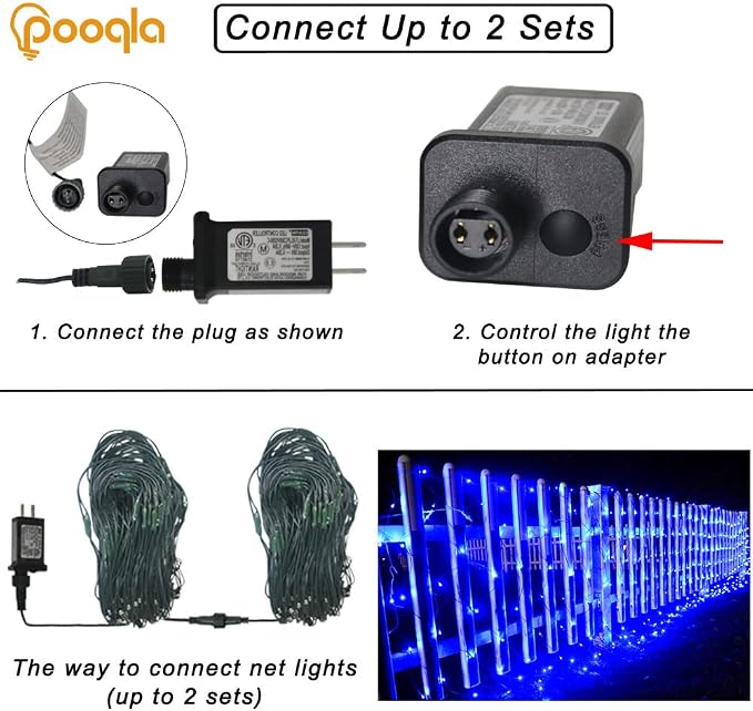 Pooqla Blue Net Lights, 21x 5ft Christmas Bush Lights Outdoor Green Wire | 360 LED Large Net Mesh Lights Plug in, 8 Modes Waterproof Connectable Bushes Lights for Halloween Hedge Yard Decor