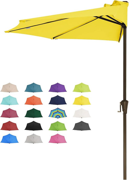 JEAREY 9ft Half Umbrella Outdoor Patio Umbrella Market Umbrellas with Crank, 1/2 Round Wall Umbrella 5 Sturdy Ribs UV Protection for Pool Garden Balcony Deck, Yellow
