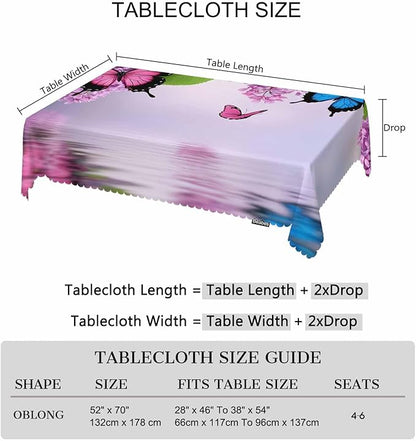 Butterfly Kitchen Tablecloth Nature Flowers Butterflies Indoor Outdoor Table Cover Anti-Oil Table Cloths for Wedding Banquet Dinner Tablecloths, 52x70 Inch(4-6 Seats) Blue Purple