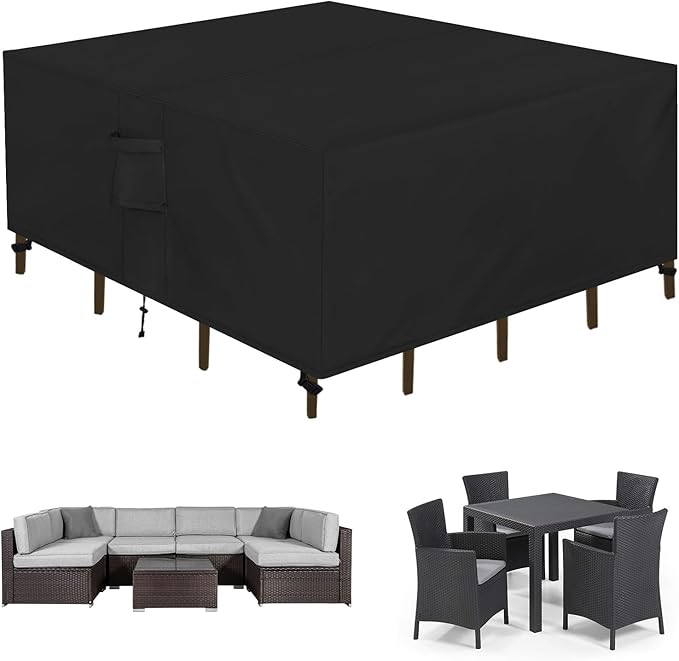 Easy-Going Square Patio Furniture Cover Waterproof Outdoor Dining Table and Chair Cover Anti-UV Outside Sectional Sofa Set Covers (84"L x 84"W x 28"H, Black)