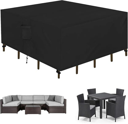 Easy-Going Square Patio Furniture Cover Waterproof Outdoor Dining Table and Chair Cover Anti-UV Outside Sectional Sofa Set Covers (84"L x 84"W x 28"H, Black)