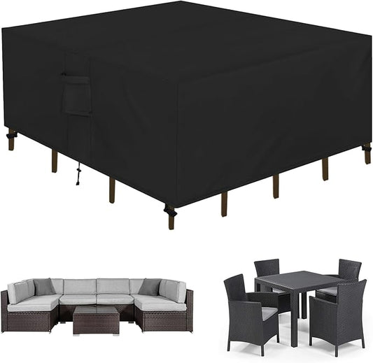 Easy-Going Square Patio Furniture Cover Waterproof Outdoor Dining Table and Chair Cover Anti-UV Outside Sectional Sofa Set Covers (84"L x 84"W x 28"H, Black)
