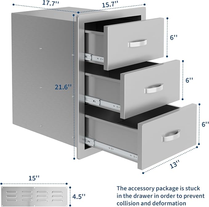 Garvee Outdoor Kitchen Drawers 15.7"WX17.7"DX21.6" H, Flush Mount Access BBQ Drawers with full Stainless Steel,Weatherproof & Rust-Resistant,for Outdoor Kitchen Island, Patio Grilling Tools & Spices | Stainless Steel - Weatherproof Rust-Resistant Drawe...