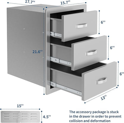 Garvee Outdoor Kitchen Drawers 15.7"WX17.7"DX21.6" H, Flush Mount Access BBQ Drawers with full Stainless Steel,Weatherproof & Rust-Resistant,for Outdoor Kitchen Island, Patio Grilling Tools & Spices | Stainless Steel - Weatherproof Rust-Resistant Drawe...