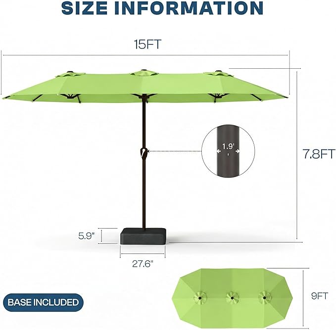 15FT Large Patio Umbrella with Base Included