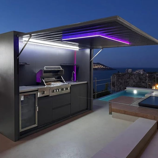 Modular Outdoor BBQ Kitchen Unit - Stainless Steel Prefab Station with Storage Cabinets - Multiple Sizes for Patio & Deck