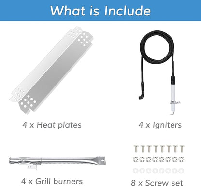 Grill Replacement for Nexgrill 4 Burner - Grill Parts for 720-0830H, 720-0830D, 720-0783E, 720-0830A Gas Grill, Grill Burner, Heat Plates Ignitors Kit,4 Packs