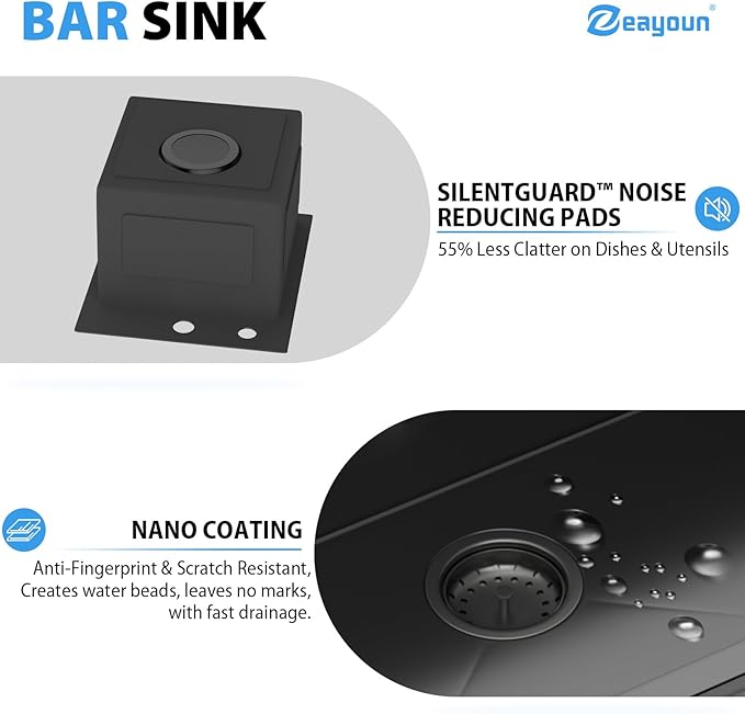 13 In Gunmetal Black Drop Bar Sink 13 x 15 Inch Kitchen Sink 18 Gauge Stainless Steel Single Bowl Topmount Handmade Sink for Outdoor, RV, 13x15x9