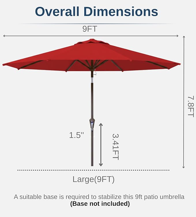 9FT Auto-Tilt Patio Umbrella|Outdoor Market Table Umbrella with 8 Fiberglass Ribs for Pool,Deck&Backyard