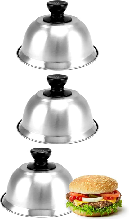 QWORK 6" Burger Covers Small Cheese Melting Dome, 3 Pack Stainless Steel Food Cover for Burger, Steak