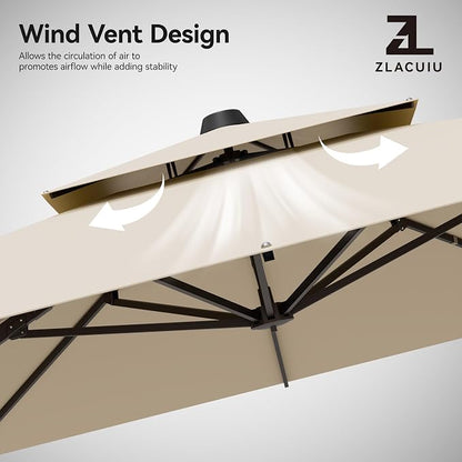 9x12FT Cantilever Patio Umbrella Heavy-Duty Aluminum | 360° Rotating Double Canopy Rectangular Offset Umbrella for Pool, Deck, Garden & Backyard, Beige