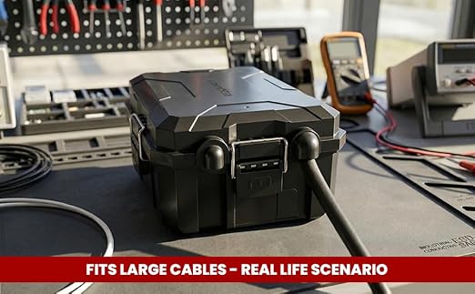 [IMPROVED MODEL] Large Outdoor Electrical Box-13 X 8.7 X 5.2 INCHES, MAXIMUM Water-Protection Extension Cord cover with Metal Latches, Power cord Box for Plugs, Outlets, Christmas Lights, strips.BLACK