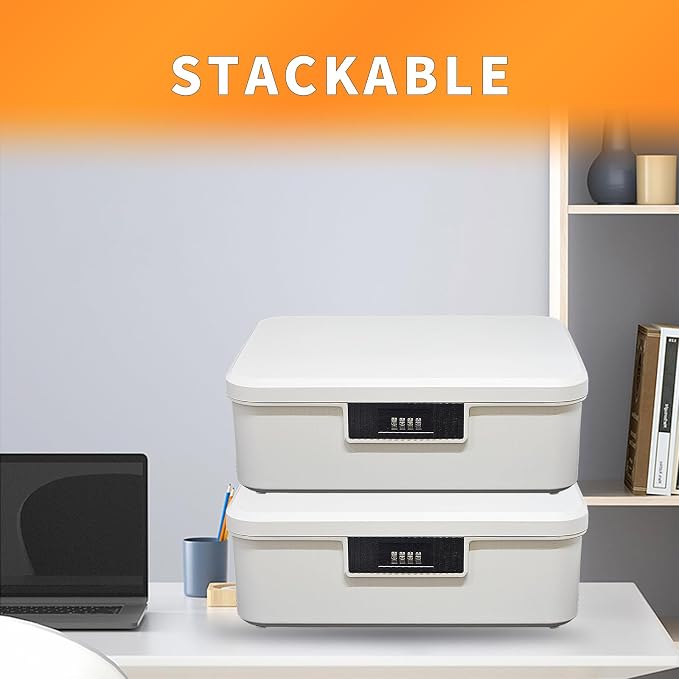 RUIAN Lockable Storage Container Bin, 4.2 Gallon Security Portable Combination Lock Plastic Box, Locked Security Box Suitable for Storing Important Items and Documents (Milk White)