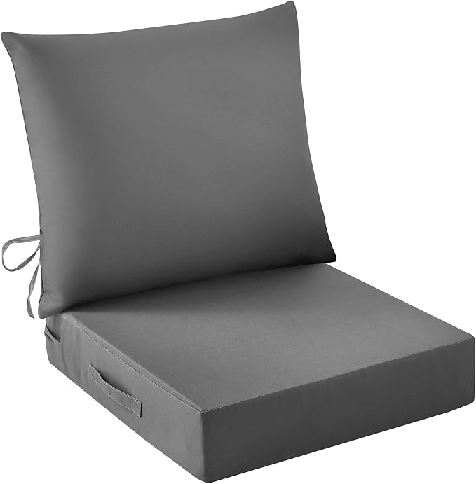 IASEAHK Outdoor Seat Cushion Set, Waterproof & Fade Resistant Patio Chair Cushions, Outdoors Cushion for Patio Furniture, 24 x 24 x 5.75 Inch, Outdoor Couch Cushions with Handle and Ties, Dark Grey