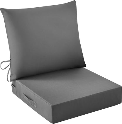 IASEAHK Outdoor Seat Cushion Set, Waterproof & Fade Resistant Patio Chair Cushions, Outdoors Cushion for Patio Furniture, 24 x 24 x 5.75 Inch, Outdoor Couch Cushions with Handle and Ties, Dark Grey