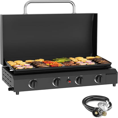SKOK 4 Burner Gas Griddle with Hood- 30 Inch Outdoor Propane Griddle-60000 BTU Propane Fuelled, Portable Flat Top Gas Grill Camping Griddle with Lid for Outdoor BBQ, Camping