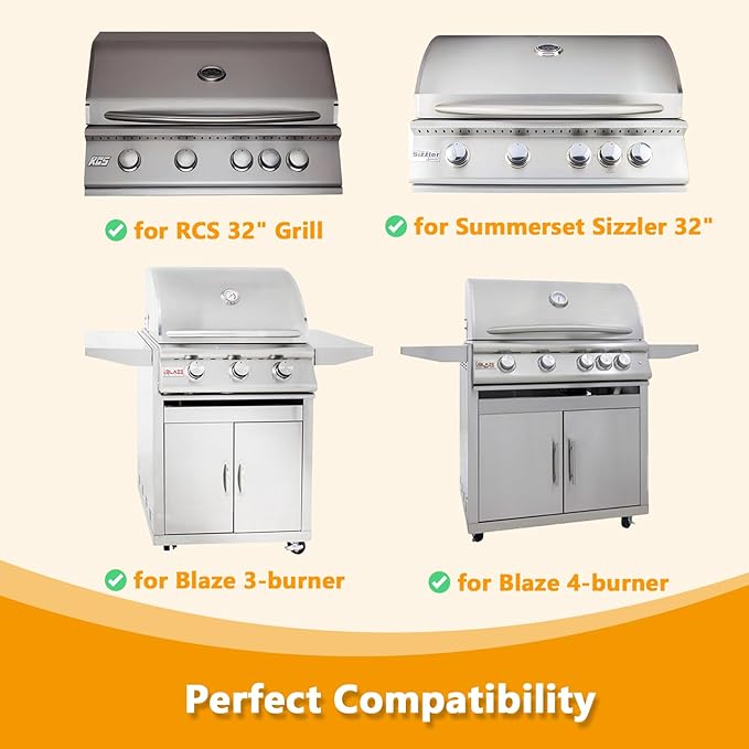 BBQ-PLUS RJC008P Grill Grates Replacement Parts for RCS 32" Premier RJC32A, Blaze 3/4/5 Burner BLZ-4LTE2-NG BLZ-32-034, Stainless Steel Cooking Grids for Summerset Sizzler 32" Grills, 4 Pack
