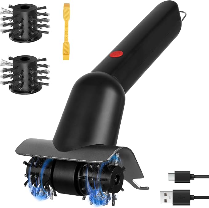 Electric Grill Brush Cleaner, Cordless Power BBQ Grill Brush with LED Light, 2600mAh Rechargeable Battery, High Torque Motor, Replaceable Brush Heads & Grate Lifter, Easy Grill Cleaner