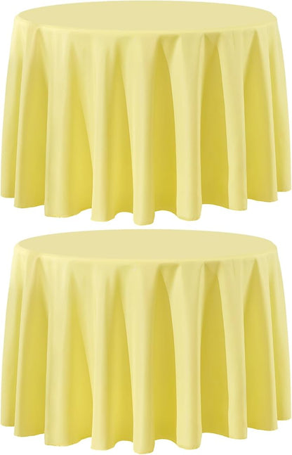 2 Pack Yellow Round Tablecloths 120 Inch for Dining Tables | Washable Decorative Linen Polyester Table Cover for Banquets Buffets Parties and Weddings