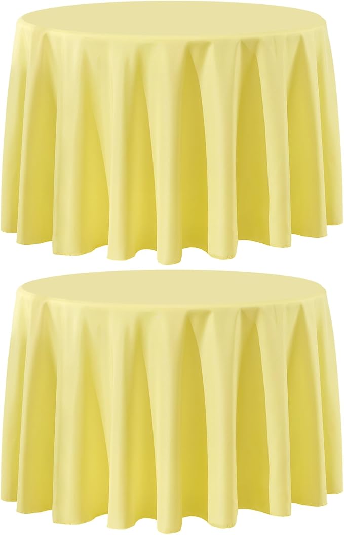 2 Pack Yellow Round Tablecloths 90 Inch for Dining Tables | Washable Decorative Linen Polyester Table Cover for Banquets Buffets Parties and Weddings