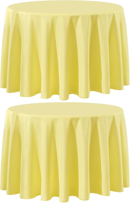 2 Pack Yellow Round Tablecloths 90 Inch for Dining Tables | Washable Decorative Linen Polyester Table Cover for Banquets Buffets Parties and Weddings