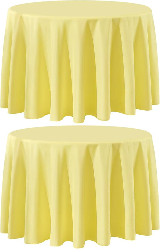 2 Pack Yellow Round Tablecloths 108 Inch for Dining Tables | Washable Decorative Linen Polyester Table Cover for Banquets Buffets Parties and Weddings