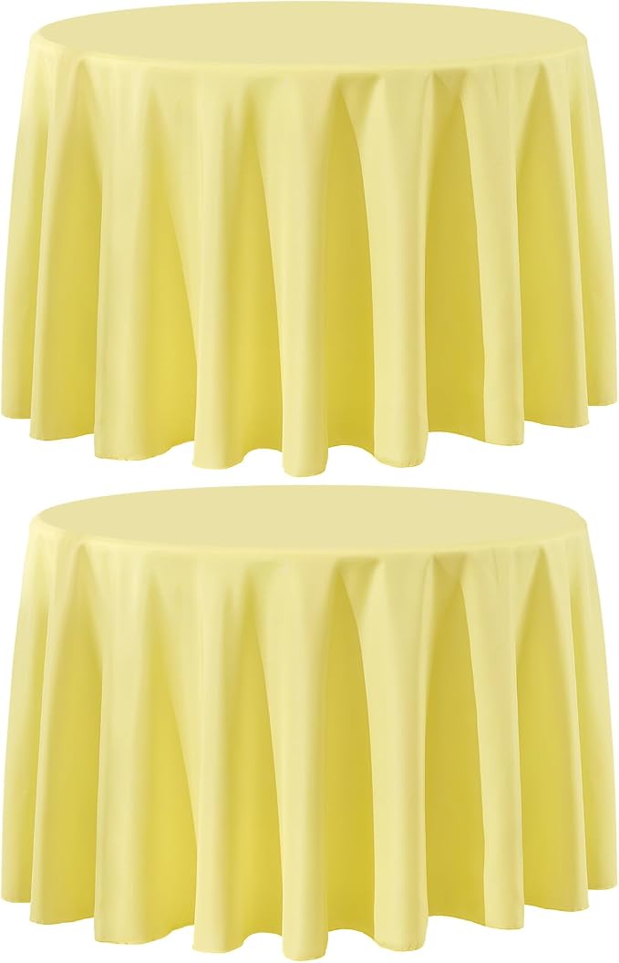 2 Pack Yellow Round Tablecloths 132 Inch for Dining Tables | Washable Decorative Linen Polyester Table Cover for Banquets Buffets Parties and Weddings