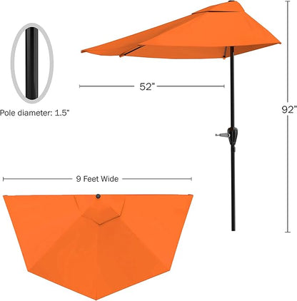 Pure Garden Half Round Patio Umbrella with Easy Crank – Compact 9ft Semicircle Outdoor Shade Canopy for Balcony, Porch, or Deck (Terracotta)
