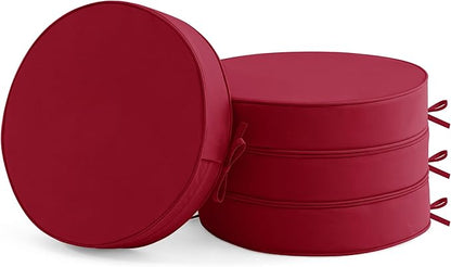 Summsun Outdoor Bistro Chair Cushions Set of 4, 15" D x 3" H Round Chair Cushions Waterproof and Fade Resistant Chair Cushion Pads with Non-Slip Ties and Removable Covers for Garden, Burgundy