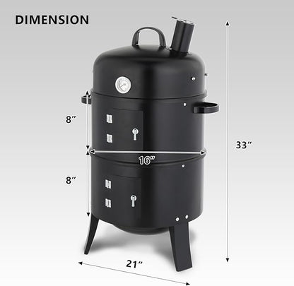 21" Portable Charcoal Grill Barbecue Grills with Thermometer, Layer Iron Round BBQ Grill for Garden Party Picnic Hiking Travel Backyard Cooking, Easy to Assemble, Asadores de Carbon (Black)