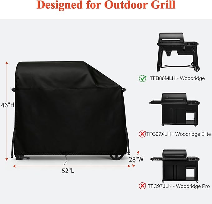 TheElves Grill Cover for Traeger Woodridge 860 TFB86MLH BAC761, 52" Outdoor Grill Covers Waterproof Heavy Duty for Outdoor Pellet Grill and Smoker - 52" W x 28" D x 46" H
