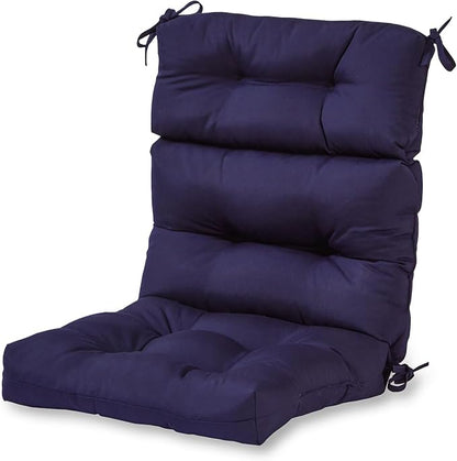 Outdoor Tufted High-Back Chair Cushions, One-Piece Hinged Seat and Back Design, Reversible with 4 Ties, Durable Polyester Fabric, Recycled Fiber Fill - Single, Navy