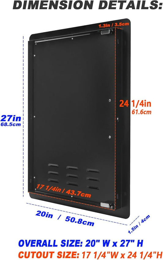 Stanbroil BBQ Outdoor Kitchen Door, Black Steel Single Vertical Access Door Perfect for Outdoor Kitchen, BBQ Island, Grilling Station -17 1/4" by 24 1/4"