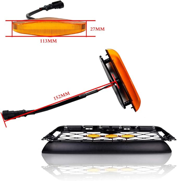 3pcs Amber Lens Amber LED Grille Lights Compatible with 2014-2019 4Runner TRD Pro Grille SR5 TRD off-road Limited TRO Pro