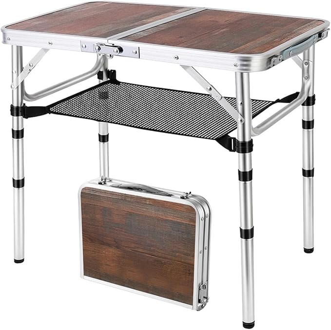 YihuiKo Small Folding Table, Portable Picnic Table with Adjustable Height | Storage Mesh Layer, Carrying Handle, Lightweight Folding Table, For Outdoor/Indoor, Aluminum Alloy Frame, 16"x 24"x 24"
