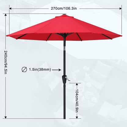 MASTERCANOPY 9ft Patio Umbrella with Tilt & Crank, Red | 8 sturdy ribs;UV/water resistant;Vent;easy setup;for garden/deck/backyard/pool